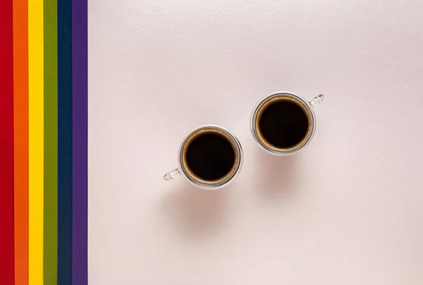 Δύο Γυάλινα Φλιτζάνια Καφέ Μαύρο Espresso Οριζόντιο Λευκό Χαρτί Υφασμένο — Φωτογραφία Αρχείου