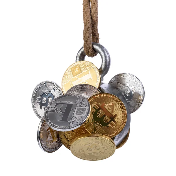 Bitcoin Ethereum Litecoin Crypto Monedas Capturadas Por Imán Concepto Negocio —  Fotos de Stock