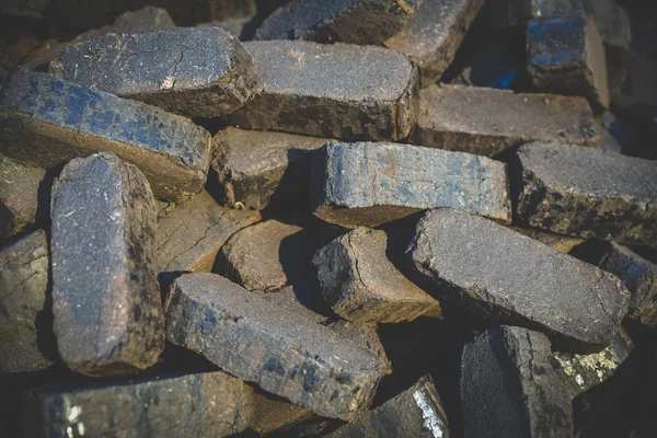 Heap Peat Briquettes Alternative Fuels Raw Material Matte Effect Vignetting — Stock Photo, Image