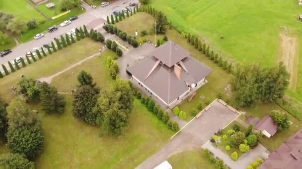 Aerial view of Ivan Franko Museum, Nahuievychi village, Ukraine. Ivan Franko was a prominent Ukrainian poet. Fly around technique — Stock Video