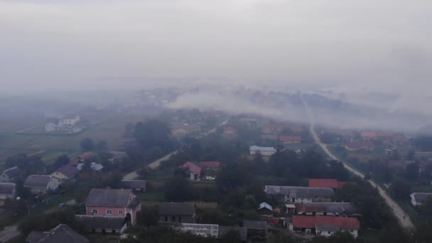 Luchtverontreiniging. Brandende onkruid op het veld, rook, schade aan het milieu. Herfst tijd, landelijk gebied. Luchtfoto van drone — Stockvideo