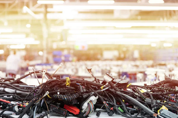 Produzione Cablaggi Industria Automobilistica Sfondo Con Spazio Copia Testo — Foto Stock