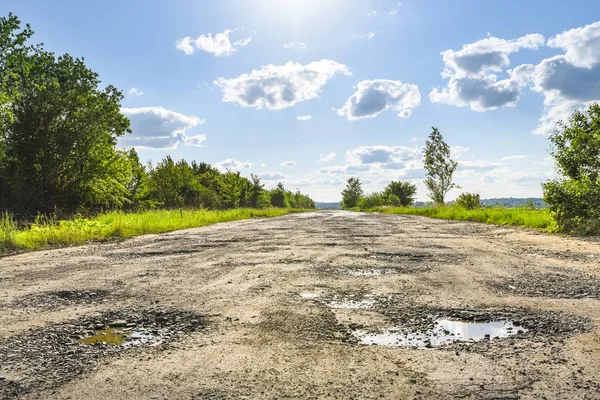 Broken Road Potholes Pits Cracks Roads Ukraine — Stock Photo, Image