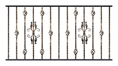 Sahte ürünler etkisi altın yaldız, beyaz arka plan üzerinde izole örnekleri. Merdiven küpeşte ya da balkon dekorasyon unsuru. Tasarımcı çalışma öğeleri