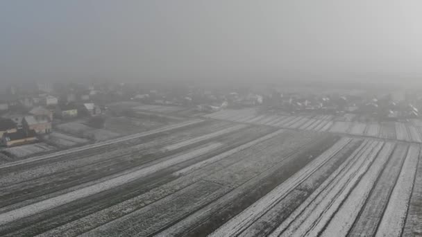 Hiver Arrive Vue Aérienne Zone Rurale Village Ukrainien Technique Vol — Video