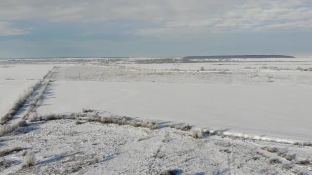 Vista aerea del paesaggio invernale, campagna in Ucraina. Volare liscio in avanti — Video Stock