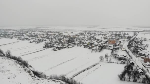 Vila Tradicional Oeste Ucrânia Paisagem Inverno Zona Rural Suave Voar — Vídeo de Stock