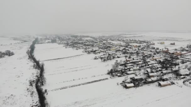 Kış Manzarası Ukrayna Kırsalında Hava Görünümünü Pürüzsüz Sinek Ileri Tekniği — Stok video