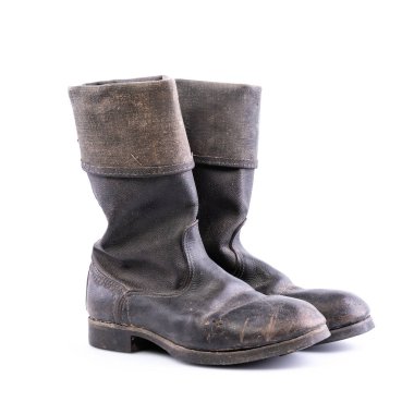 Kirza beyaz arka planda çizmeler, Retro botlar, yapay deri yapılmış, orduda askerler için Sovyetler Birliği 'nde kullanılan ve iş için