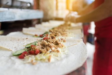 Pişirme işlemi shawarma, geleneksel Türk et, iş akışı