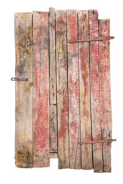 Vecchia porta in legno, colore rosso, isolato su sfondo bianco con percorso di ritaglio, elementi per il design — Foto Stock