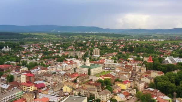 Vista Volo Uccello Della Vecchia Città Europea Drohobych Punto Centrale — Video Stock