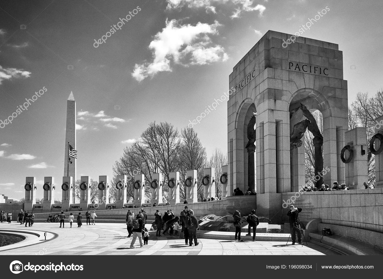 Washington dc usa april 2018 world world ii memorial pacific section in black and white each pillar represents a state photo by