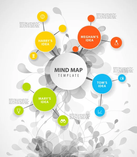 Διάνυσμα Πρότυπο Χάρτη Μυαλό Πολύχρωμα Κύκλους Και Θέση Για Κείμενό — Διανυσματικό Αρχείο