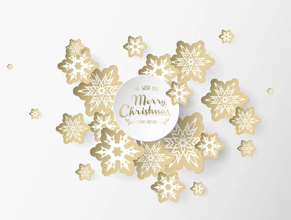 Fondo Ligero Navidad Con Copos Nieve Blancos Dorados — Vector de stock