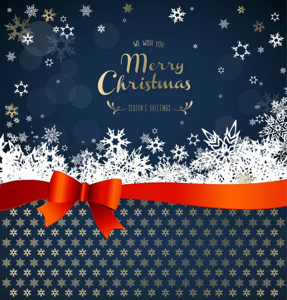 Feliz Navidad Con Muchos Copos Nieve Con Fondo Azul Oscuro — Vector de stock