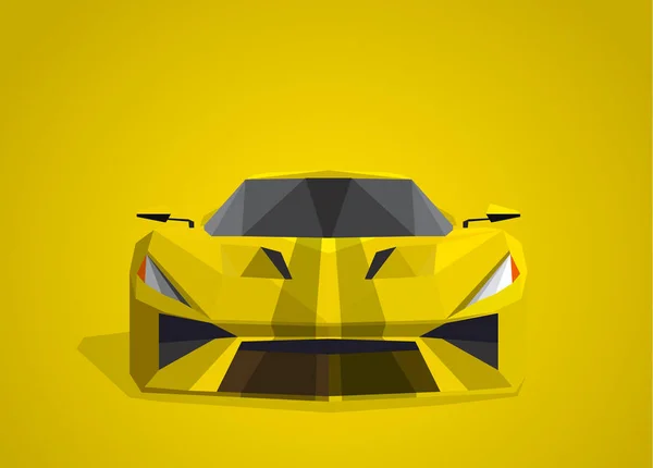 Carro Esporte Amarelo Fundo Amarelo Estilo Poligonal — Vetor de Stock