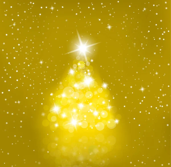 Iluminado Árvore Natal Com Muitos Lensflares Fundo Vermelho Feliz Texto — Vetor de Stock