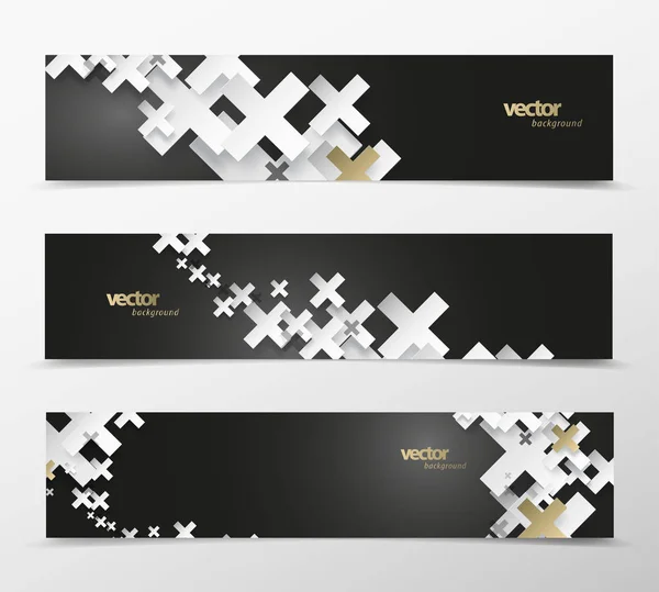 Van Abstracte Zwart Wit Plustekens Met Gouden Decoratie Web Headers — Stockvector