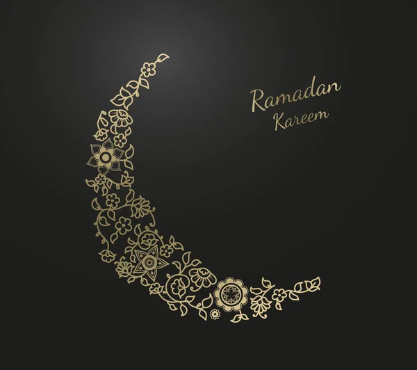 Ramadán Kareem Con Luna Dorada Creado Fondo Ilustración Patrón Flores — Vector de stock