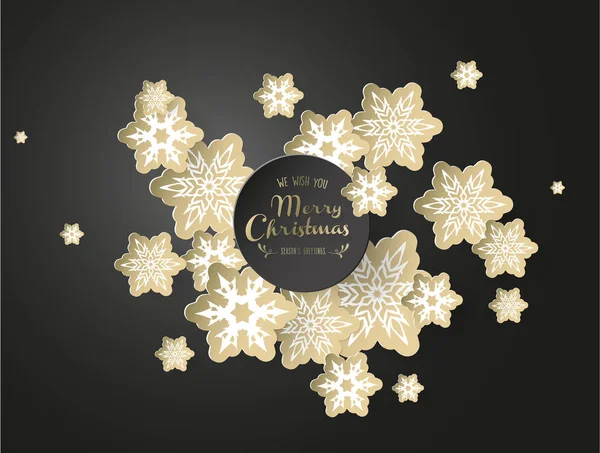 Kerstmis Achtergrond Met Witte Gouden Sneeuwvlokken Donkere Versie — Stockvector