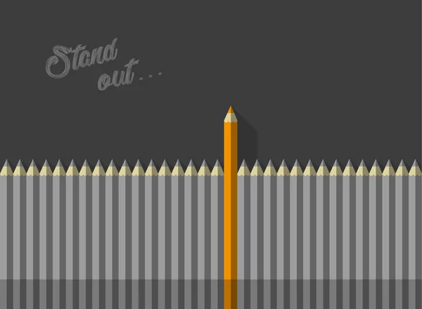 Zestaw Szary Ołówek Jeden Pomarańczowy Ołówek Wyróżnia Się — Wektor stockowy
