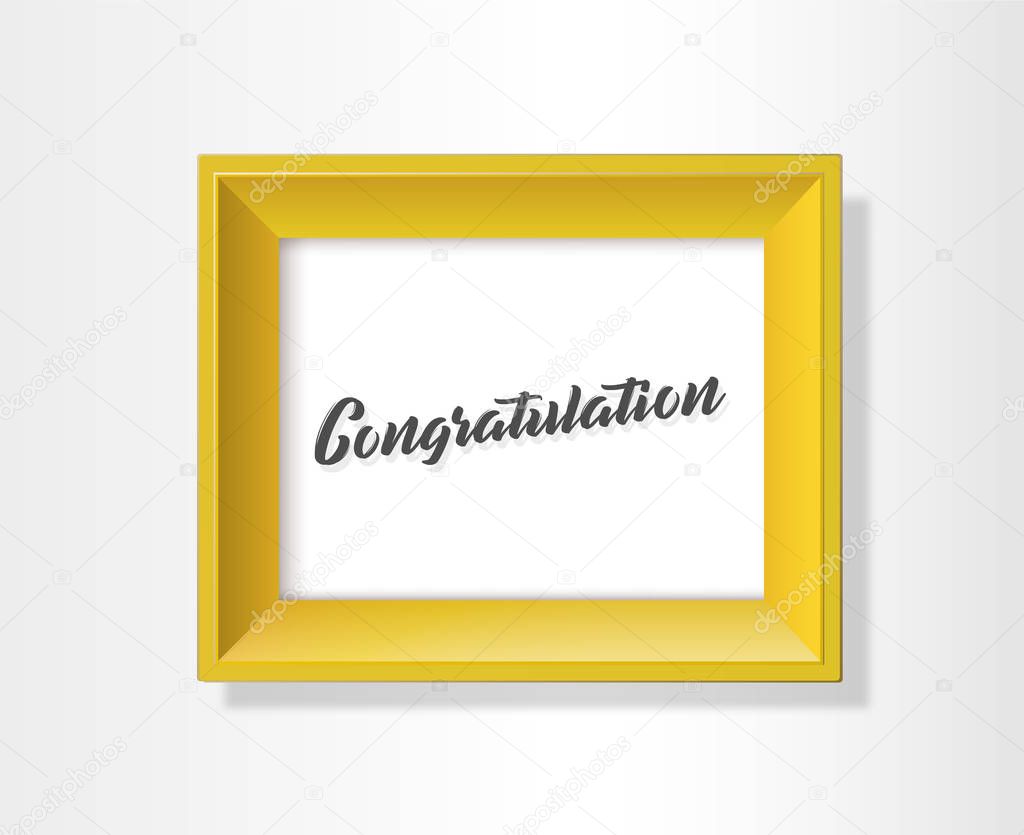 Vector golden background picture frame with Congratulation slogan.