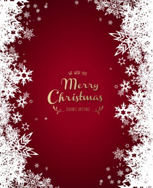 Christmas illüstrasyon vektör arka plan beyaz kar taneleri ve altın Merry Christmas metin ile