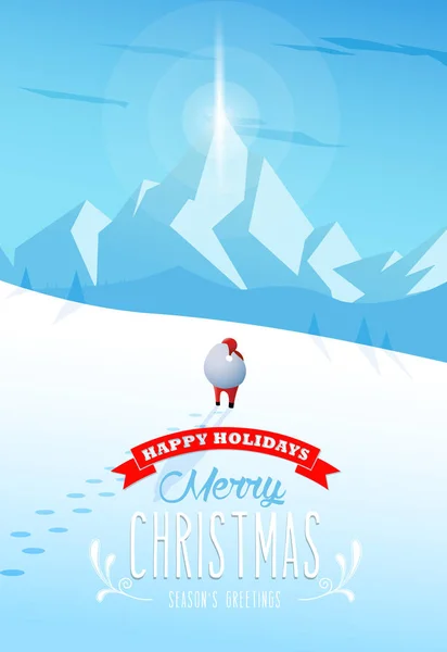 Paisagem Montanha Inverno Com Papai Noel Feliz Texto Natal Com — Vetor de Stock