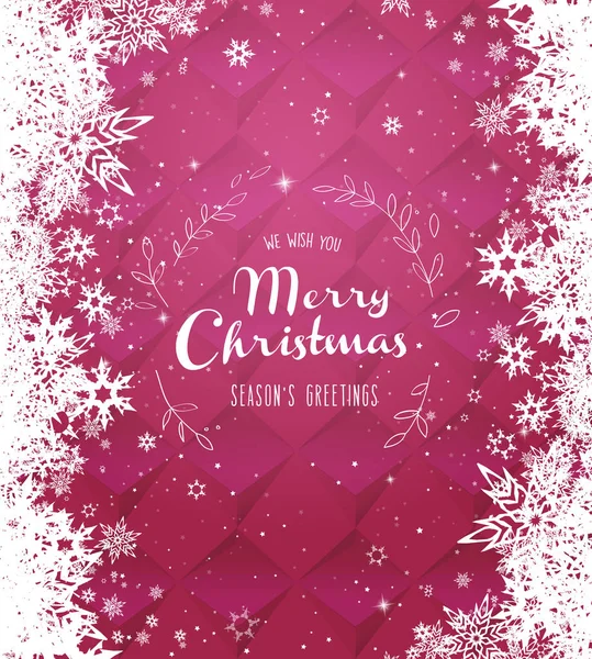 Christmas Pink Vector Background Illustration Snowflakes White Merry Christmas Text — Stock Vector