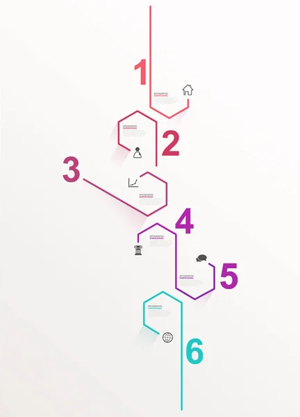 Six Étapes Progression Vectorielles Hexagonales Colorées Illustration Avec Des Icônes — Image vectorielle