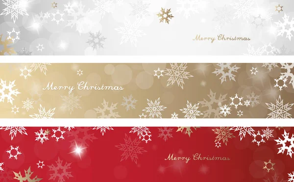 Set Three Colorful Christmas Background Banners Snowflakes Simple Merry Christmas — Stock Vector