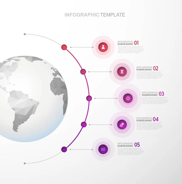 Infographic Πρότυπο Πέντε Κύκλους Και Εικονίδια Γραμμή Επάνω Δίπλα Πολυγωνικό — Διανυσματικό Αρχείο