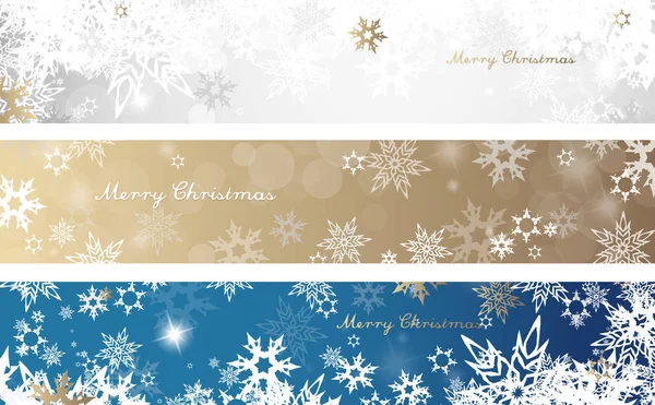 Set Van Drie Kleurrijke Kerstmis Achtergrond Banners Met Sneeuwvlokken Daarnaast — Stockvector