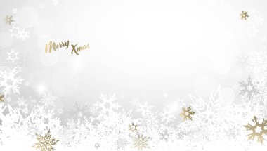 Noel ışık vektör arka plan illüstrasyon kar taneleri ve altın neşeli Noel metin