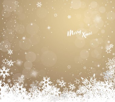 Noel altın vektör arka plan illüstrasyon kar taneleri ve Merry Christmas metin