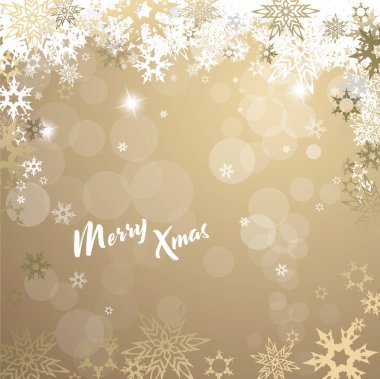 Noel altın vektör arka plan illüstrasyon kar taneleri ve Merry Christmas metin