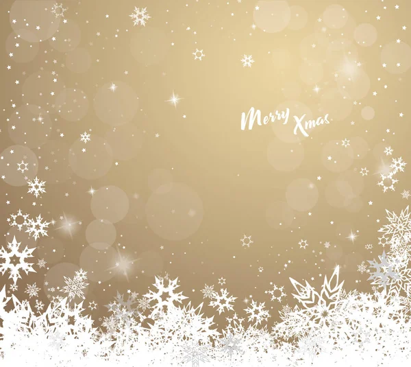 Vánoční Zlaté Vektorové Pozadí Ilustrace Sněhové Vločky Veselé Vánoční Text — Stockový vektor