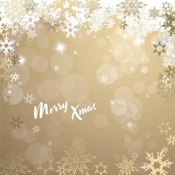 Illustration Fond Vectoriel Doré Noël Avec Flocons Neige Texte Joyeux — Image vectorielle