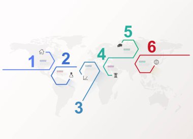 Altı renkli altıgen vektör ilerleme adımları illüstrasyon simge ve firma bilgilerinizi için yer ile. Kullanılabilmesi için sunuyu, web tasarım, tırnak, anket, afiş, çalışma için.