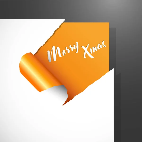 クリスマス ベクトル図紙コーナー カットの背景に覆いを取られた白いメリー クリスマス テキスト — ストックベクタ