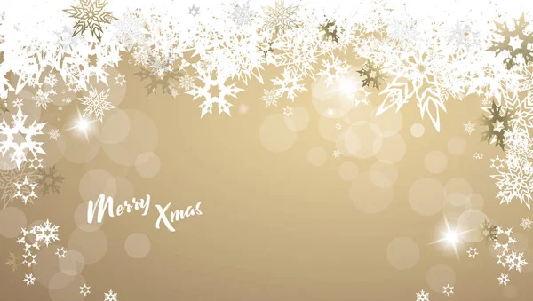 Рождественская Иллюстрация Золотого Вектора Снежинками Весёлым Рождественским Текстом — стоковый вектор