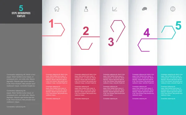 Six Étapes Progression Vectorielles Hexagonales Colorées Illustration Avec Des Icônes — Image vectorielle