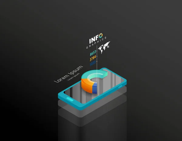 Isometrische Smartphone Vektor Illustration Hintergrundvorlage Mit Bunten Diagrammen Die Aus — Stockvektor