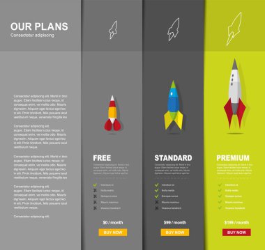 Çizim arka planı için hizmet veya ürün resimli roketler ile fiyat karşılaştırma.