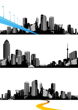 Siyah ve beyaz panorama şehirler kümesi. Vektör sanat