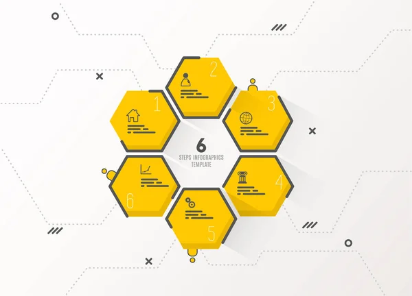 Шість Ділових Жовтих Шестикутників Векторний Шаблон Колі Місцем Вашого Тексту — стоковий вектор