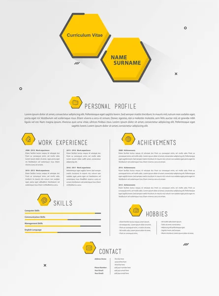 Δημιουργική Απλό Πρότυπο Βιογραφικό Κίτρινο Εξάγωνα — Διανυσματικό Αρχείο
