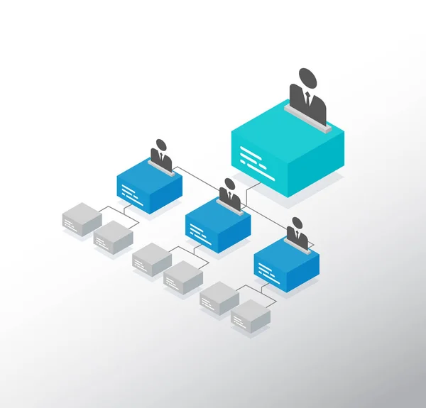 Plantilla de organigrama isométrica con cubos 3D coloridos y — Vector de stock