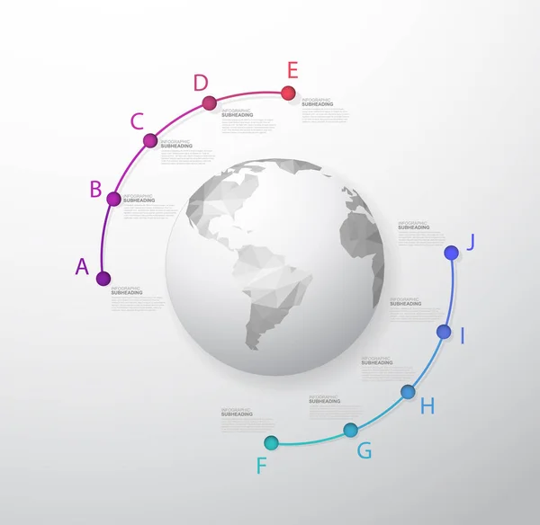 Modèle vectoriel de carte mentale infographique avec carte du monde polygonale an — Image vectorielle